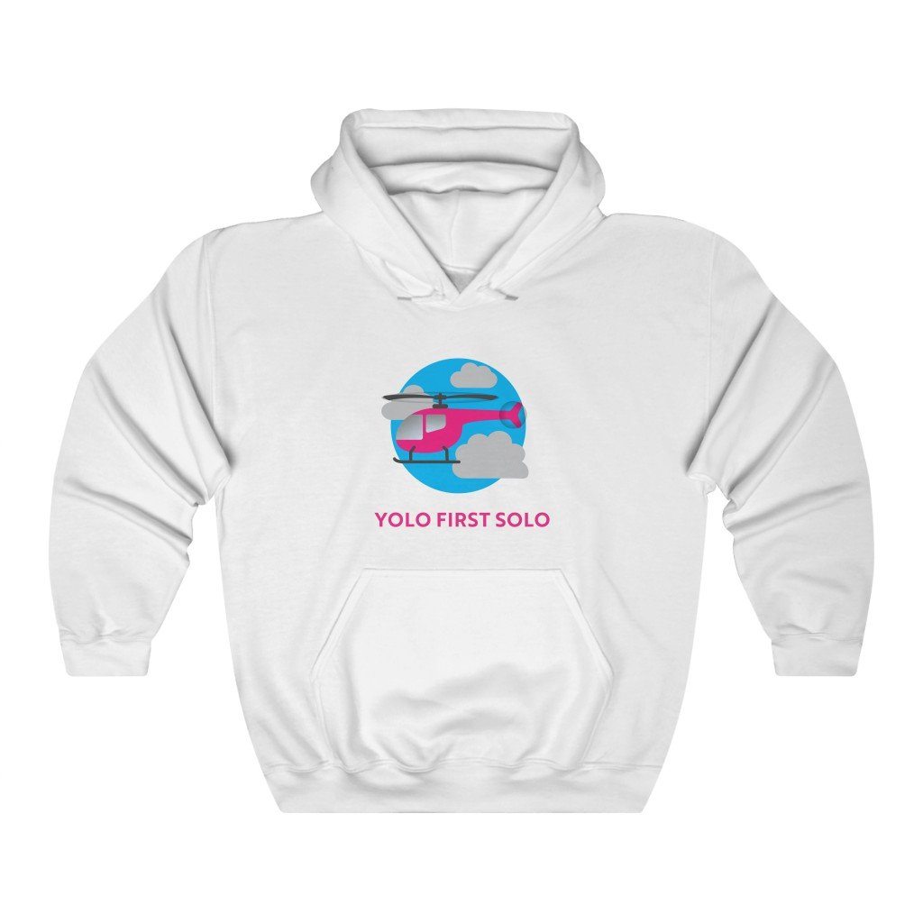 Yolo First Solo - Helicopter | Student Pilot Gift | 50/50 Unisex Hooded Sweatshirt Hoodie White S for women in aviation